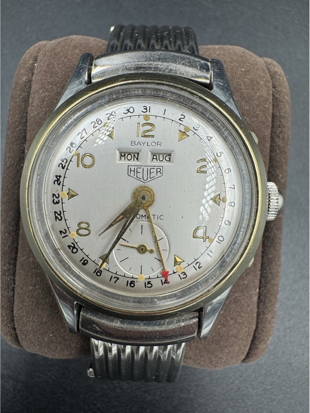 Antique Baylor Heuer Triple Date Bumper Automatic Watch 10K GF TOP CAPS Serviced